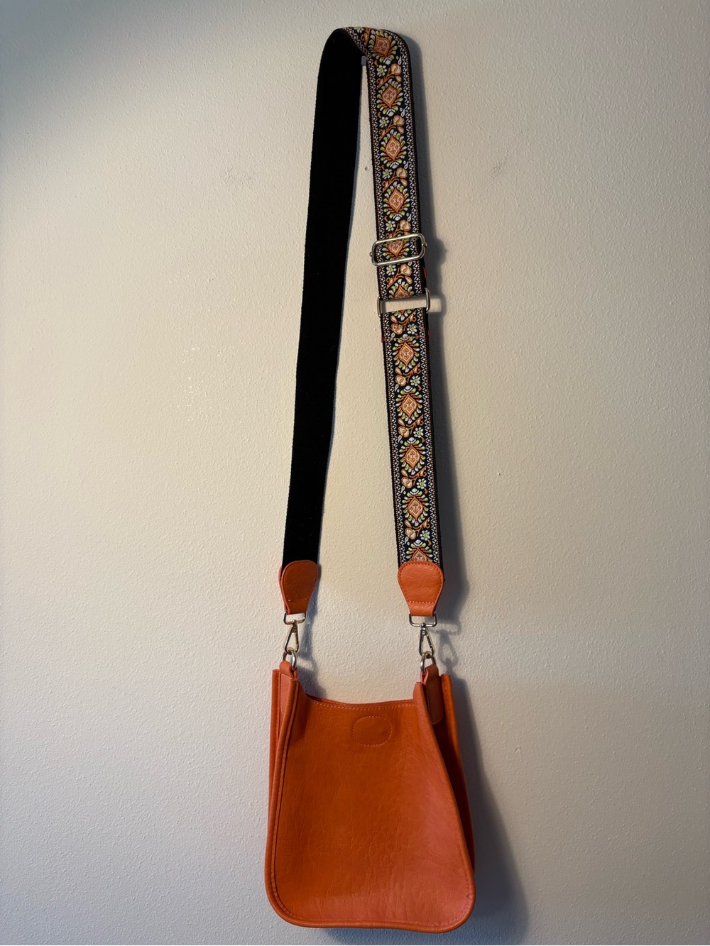 Ah-Dorned Sicilian Orange Mini Vegan Leather Messenger Bag Aztec Strap